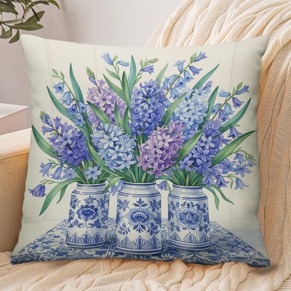 RKSupls 18x18 Inch Envelope Throw Pillow Cover, Blue Hydrangea Wildflower Soft Polyester Modern Farmhouse Decorative Cushion Case for Home Bedroom Living Room