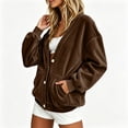 thumbnail image 5 of Stralyhd Relaxed Fit Fluffy V Neck Jacket Women Oversized Sweatshirt Daily Casual Tops Fashion Autumn Lounge Outfits Outerwear with Pockets Brown XXL, 5 of 5