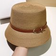 thumbnail image 3 of CoCopeaunts Women Summer Bucket Hat Brown Belt Buckle Decoration Flat Top Straw Bucket Cap Sun Protection Beach Fisherman Hat, 3 of 8