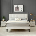 thumbnail image 2 of VECELO Full Size Upholstered Platform Bed Frame with Adjustable Headboard, Wooden Slats Support, No Box Spring Needed/Easy Assembly, White, 2 of 8