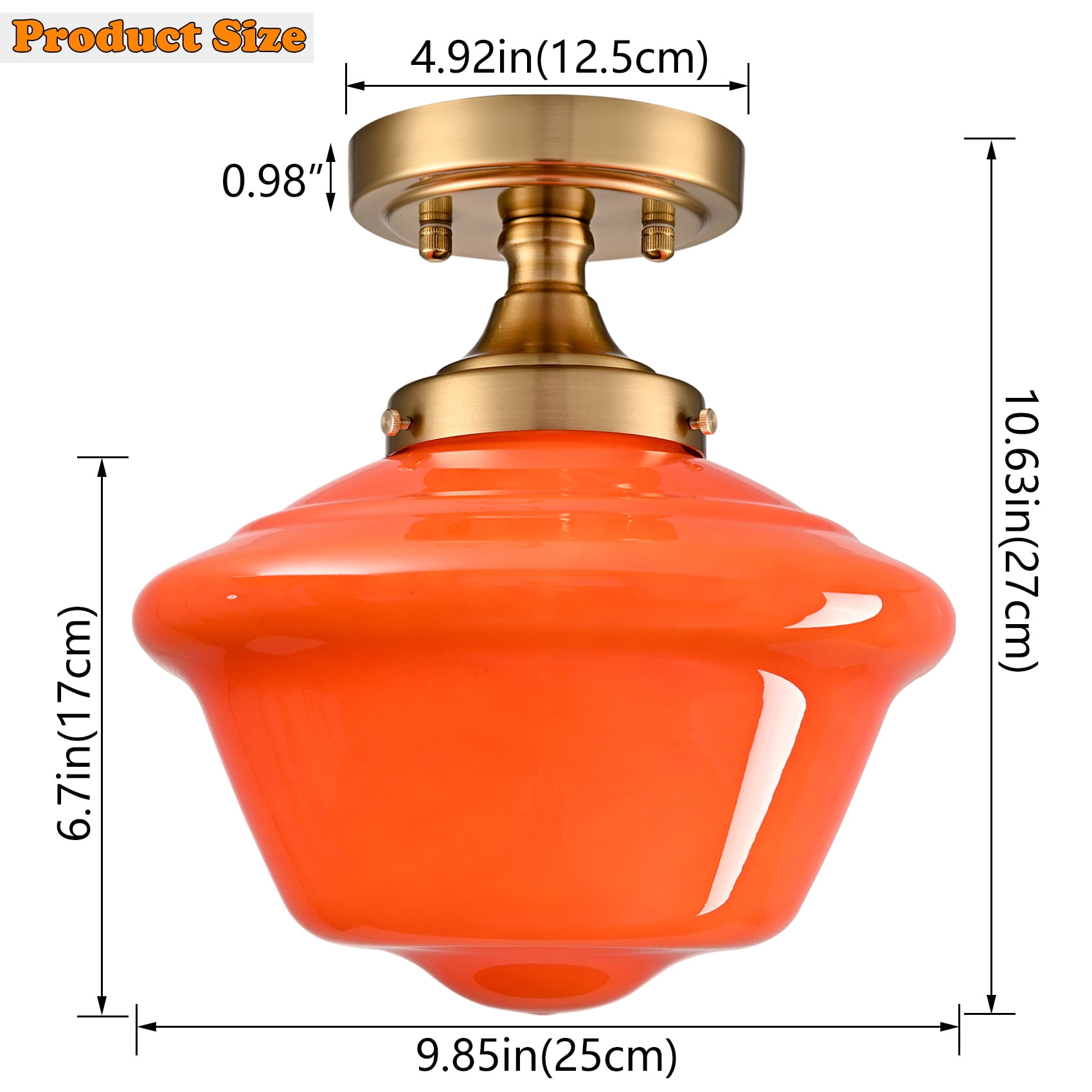 Gold Semi Flush Mount Ceiling Light Orange Schoolhouse Ceiling Light