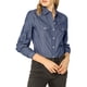 thumbnail image 2 of Camisa de mezclilla de mujer con cuello puntiagudo, manga larga, botones y bolsillos en el pecho XS azul oscuro, 2 of 7