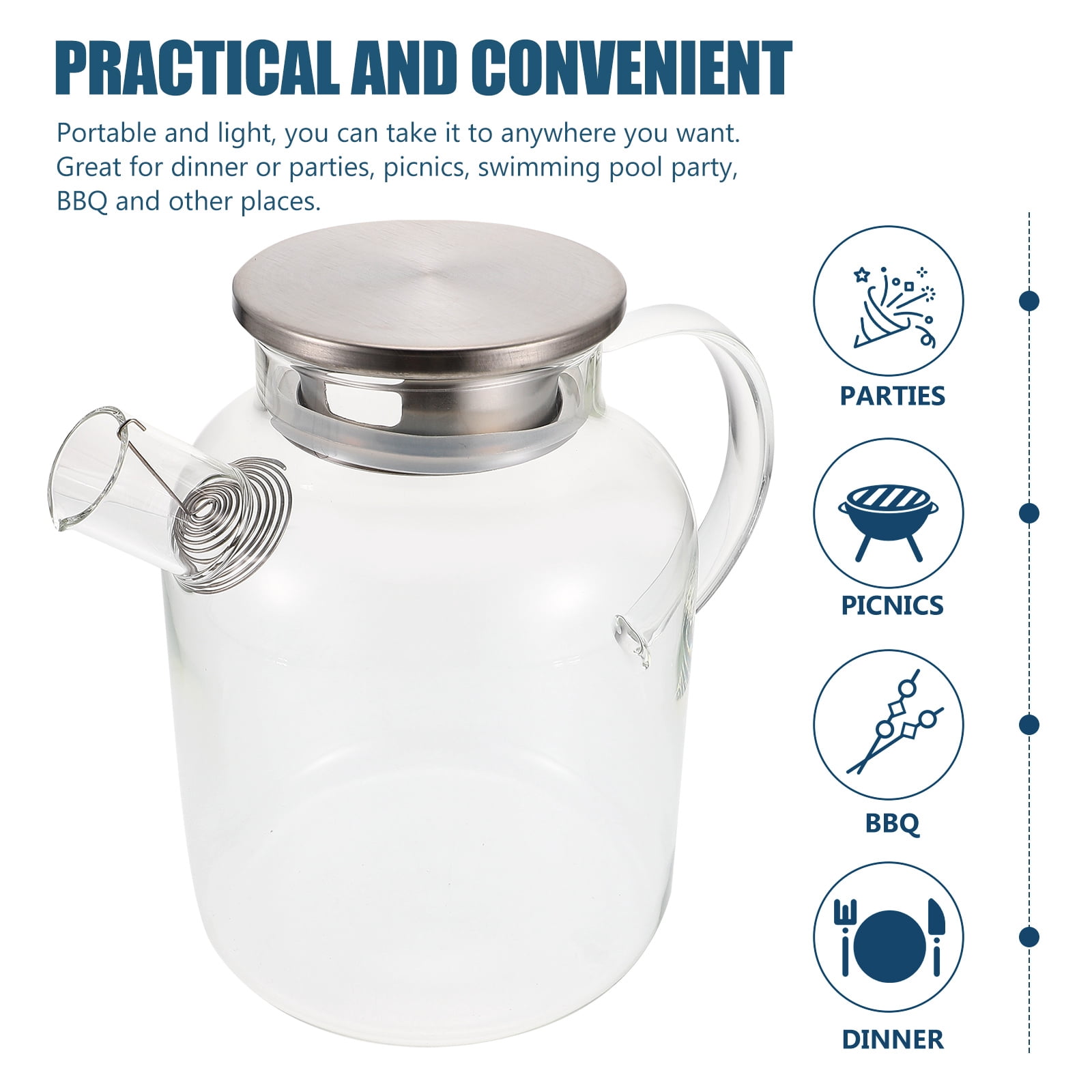 Glass Pitcher with Lid Filter Spout Cold Water Iced Tea Jug Clear Beverage Lemonade Dispenser for Home Restaurant 1.6L