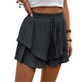 thumbnail image 1 of Pantalones cortos fluidos for mujer, falda pantalón estilo bohemio con volantes y mariposas, cintura alta, tela texturizada, doble capa, Color sólido, informal, 1 of 7