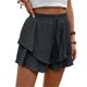 thumbnail image 1 of Pantalones cortos fluidos for mujer, falda pantalón estilo bohemio con volantes y mariposas, cintura alta, tela texturizada, doble capa, Color sólido, informal, 1 of 7