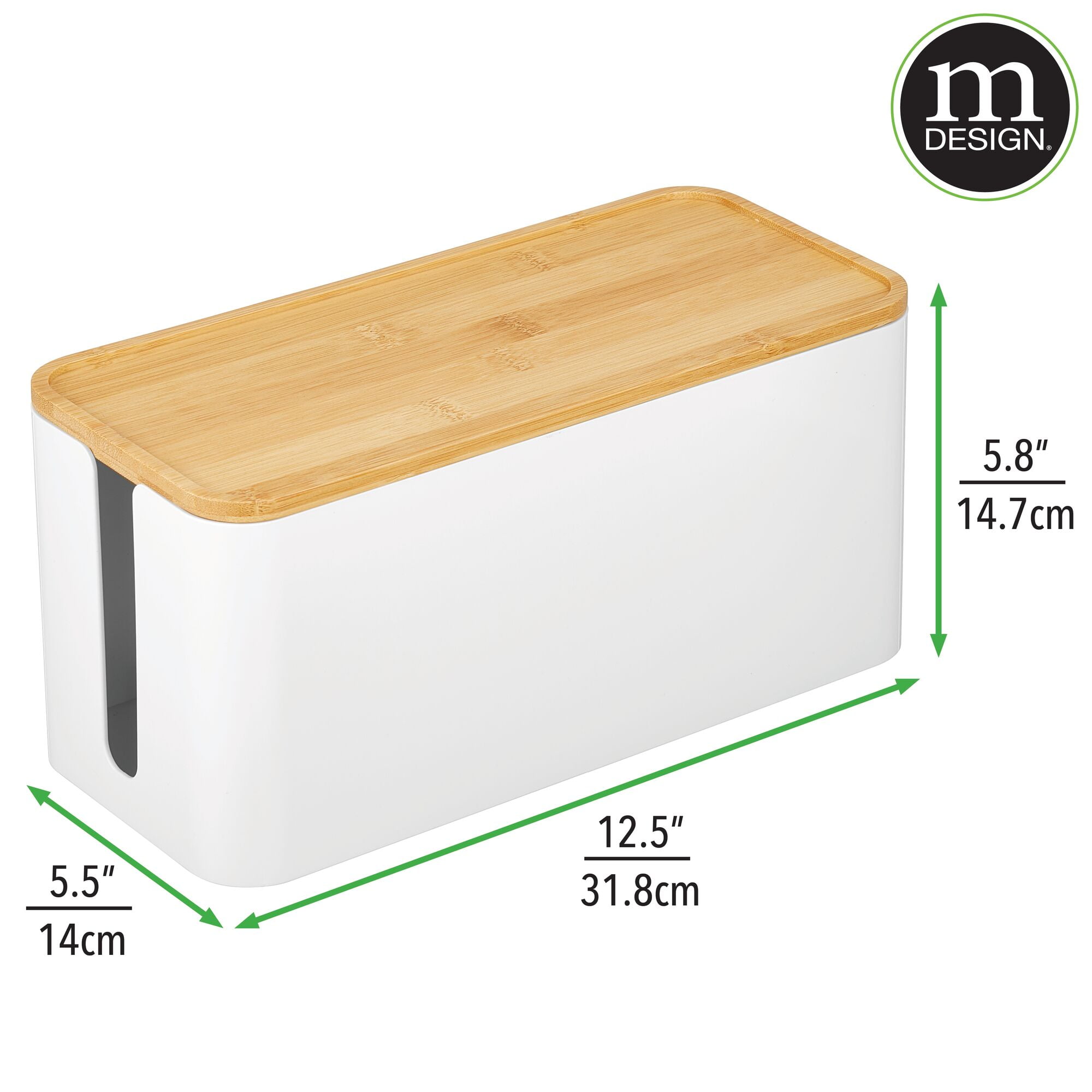 mDesign Cable Management Box Organizer for Cords and Wires, Small, White/Natural