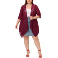 thumbnail image 2 of DARING DIVA Plus Size Fall 3/4 Sleeve Lightweight Lace Cardigan 2X Burgundy, 2 of 6