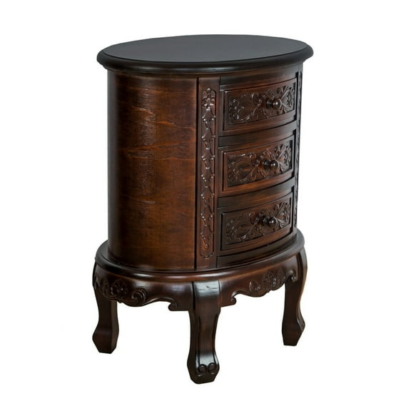 Wooden Chest with 3 Drawer and Scrolled Details, Dark Brown- Saltoro Sherpi