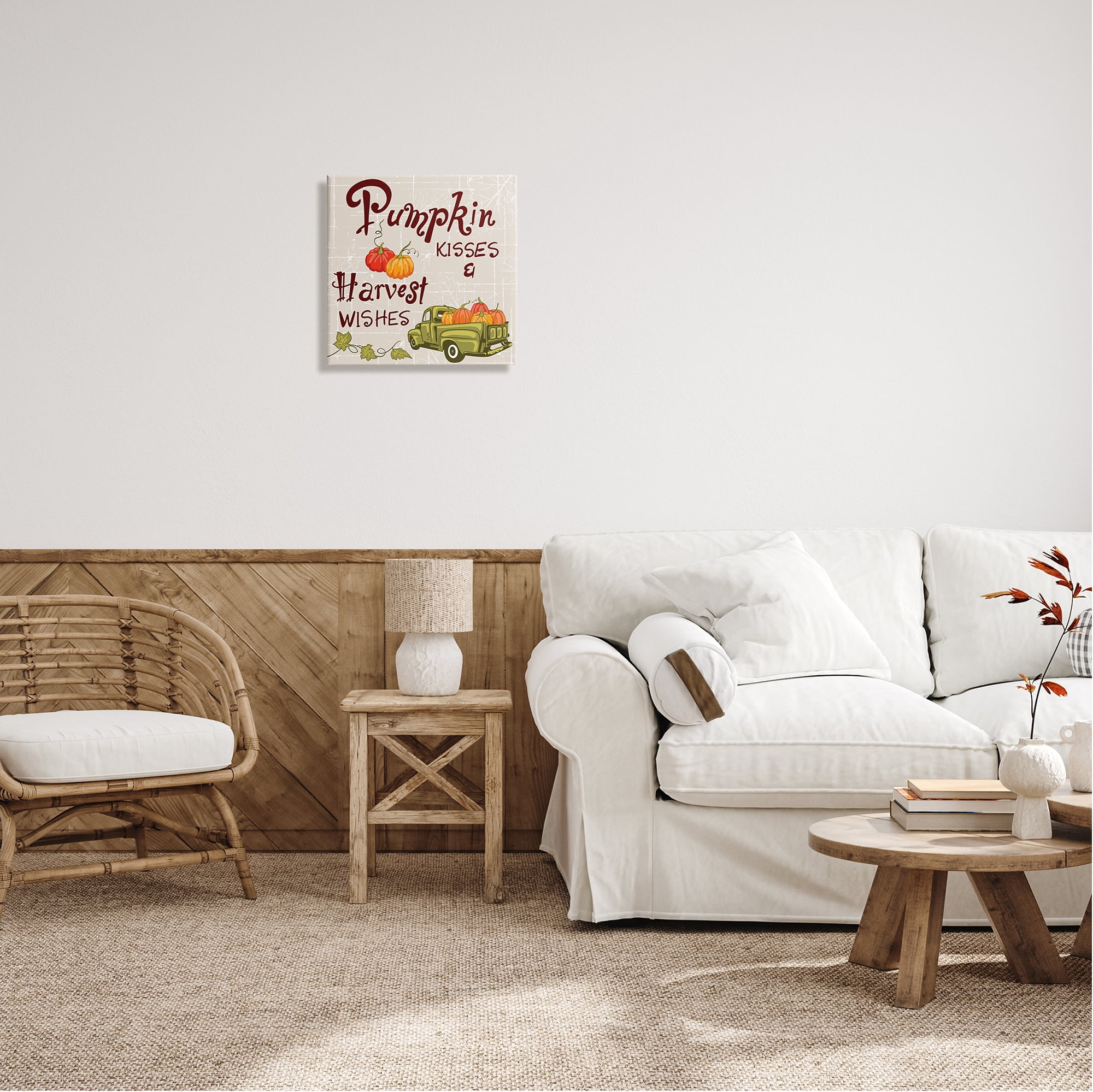 Stupell Industries Pumpkin Kisses Harvest Wishes Inspirational Painting Gallery Wrapped Canvas Art Print Wall Art, 17 x 17