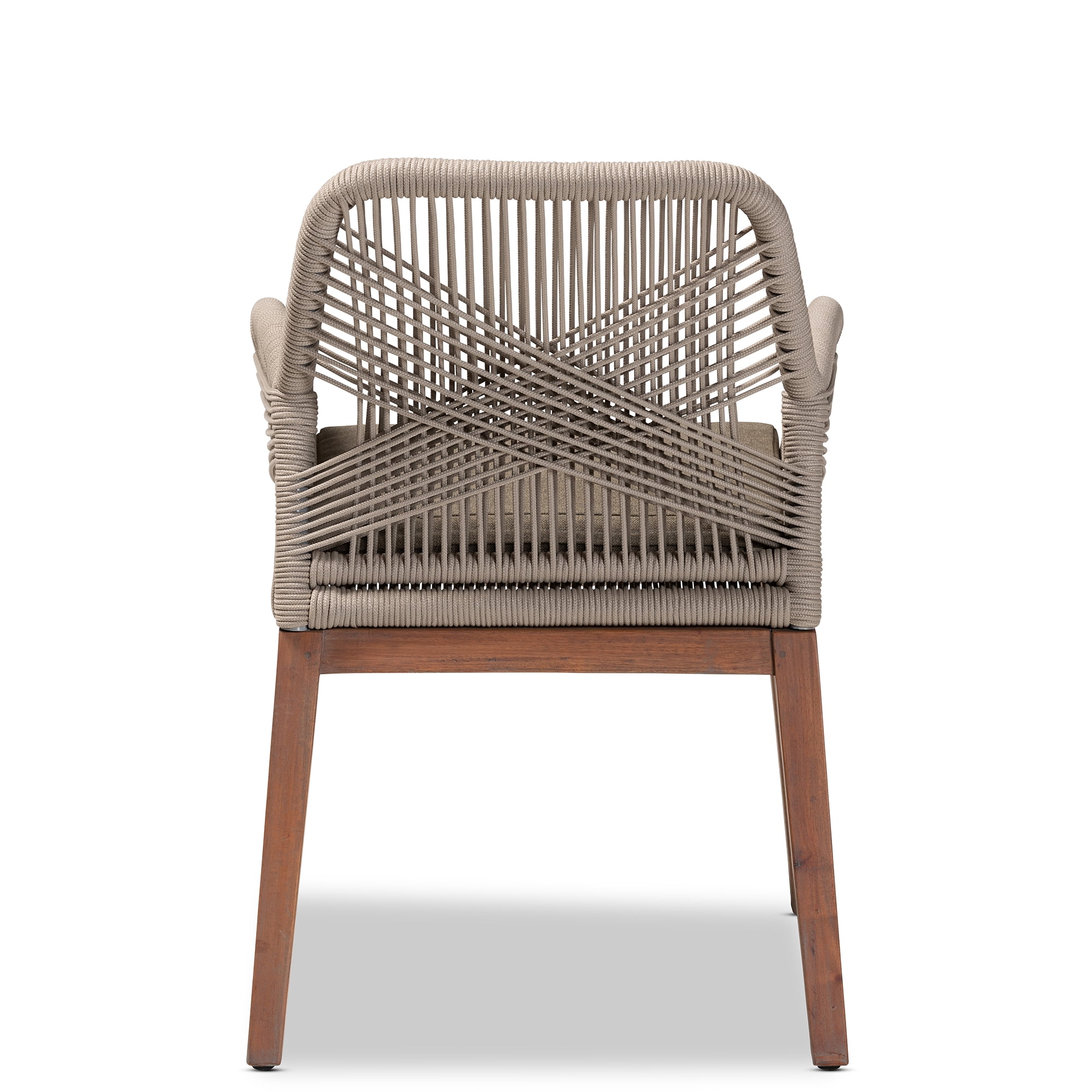 bali & pari Jennifer Mid-Century Transitional Grey Woven Rope Mahogany Dining Arm Chair