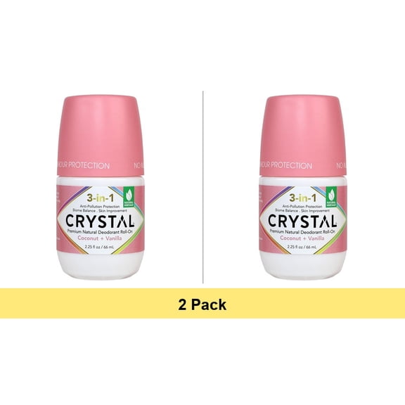 Crystal 3-in-1 Deodorant Roll-On Coconut   Vanilla, 2.25 oz - 2 Pack