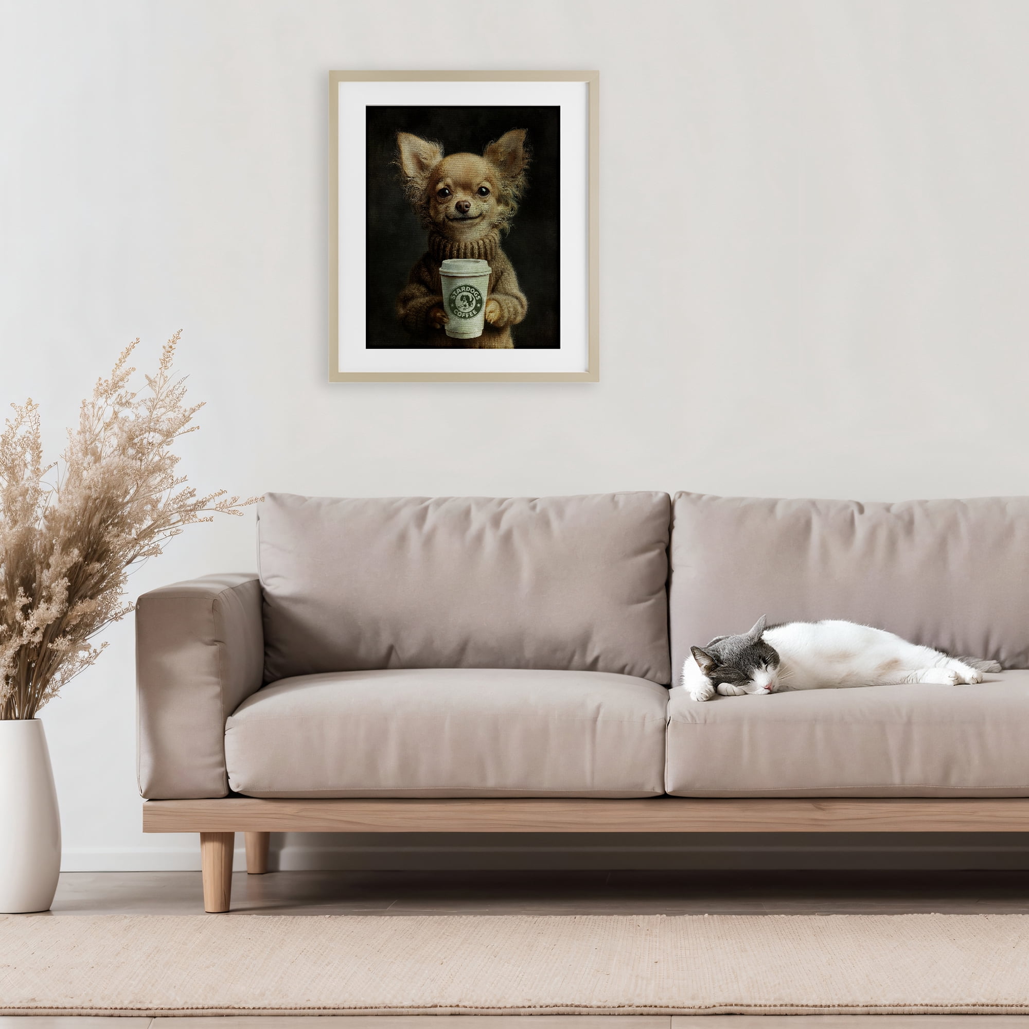 Stupell Industries Espresso Pup in Cozy Sweater Birch Framed Print Under Glass, design by Svetlana Aleynikova