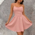 thumbnail image 4 of Aimik Women's Corset Mini Dress Summer Spaghetti Strap Ruched Front Solid Mini Skater Dress A-Line Flowy Short Dress, 4 of 6