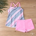 thumbnail image 4 of Women 2 Piece Tankini Set Plus Size Sleeveless Print Halter High Waist Shorts Modest Quick Dry Bathing Suit (5XL, Purple), 4 of 6