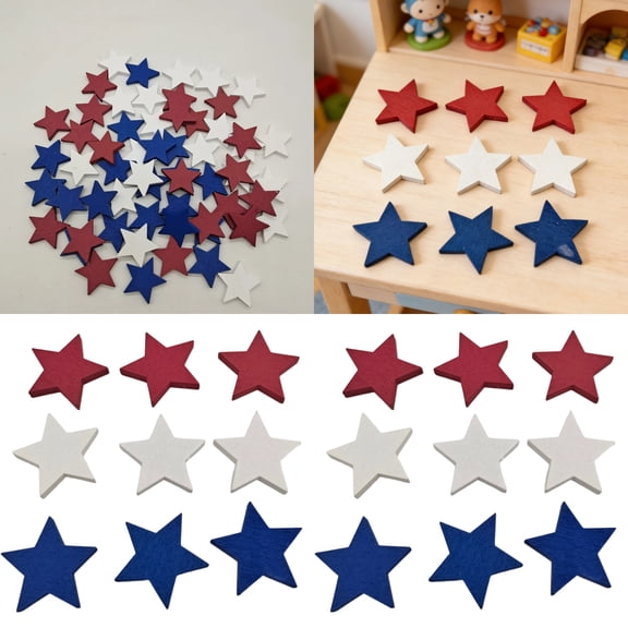 NovaStitch 1/2/3/5CM 60Pcs Wood Stars Decorations Wooden for Crafts Red White Blue 4th of July Independence Day Party Tabletop Decor Accessories Star Ornaments Shaped Cutouts Tiered Tray Decor