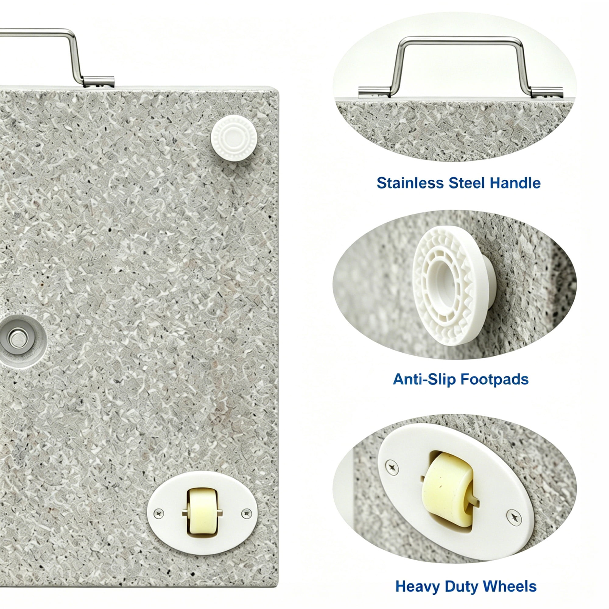 Abble 66 lbs  Heavy Duty Square Granite Umbrella Base Stand with Wheels and Handle in Gray