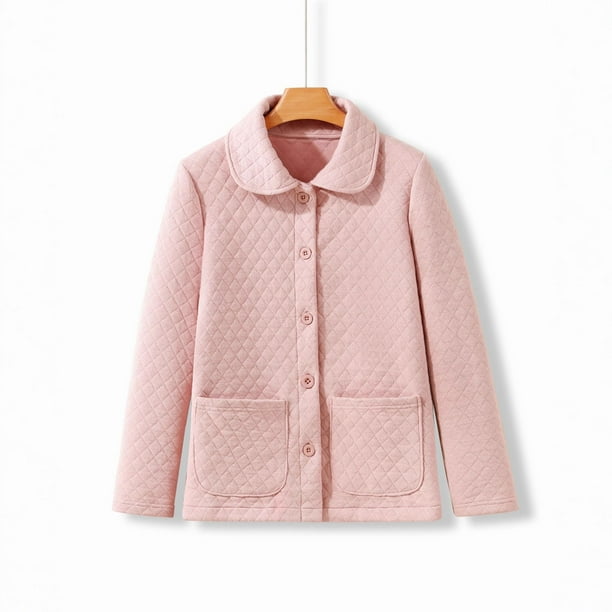 Pijama de manga larga para mujer, de invierno, de color liso, grueso, de manga larga, cálido, para el hogar, de poliéster