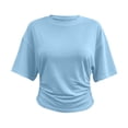 thumbnail image 7 of Htigea Womens Crop Tops Summer Short Sleeve Cinched Waist T-Shirts Trendy Casual Going Out Tee Light Blue M, 7 of 7