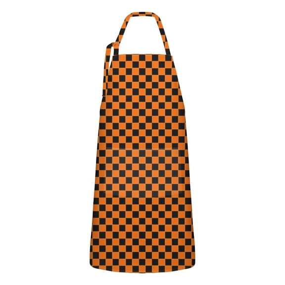 Orange and Black Checkered Pattern Apron-Garden Aprons for Women with Pockets-Cotton Linen Waterproof Kitchen Cooking Gardening Aprons Adjustable for Kitchen,Cooking,BBQ and Salon 33x27 Inch