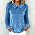 thumbnail image 2 of CHGBMOK Women's Peter Pan Collar Blouse Polka Dot Mesh Puff Long Sleeve Pullover Tops Casual Loose Fit Shirts, 2 of 5