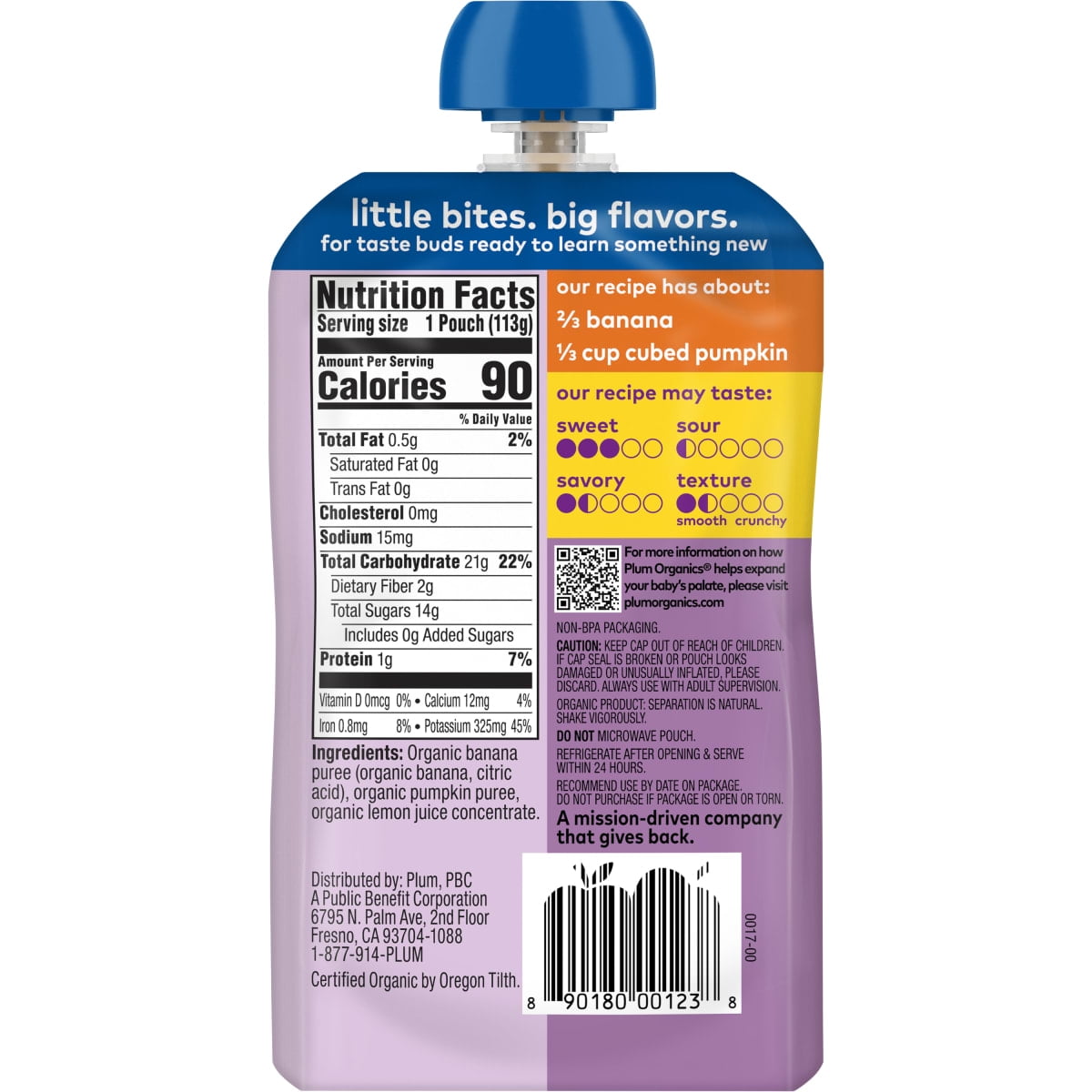 Plum Organics Stage 2 Organic Baby Food, Banana and Pumpkin, 4 oz Pouch - Case of 12