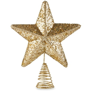 Holiday Time Metallic Gold Chunky Glitter/ Seuqins Star Chritmas Tree Topper