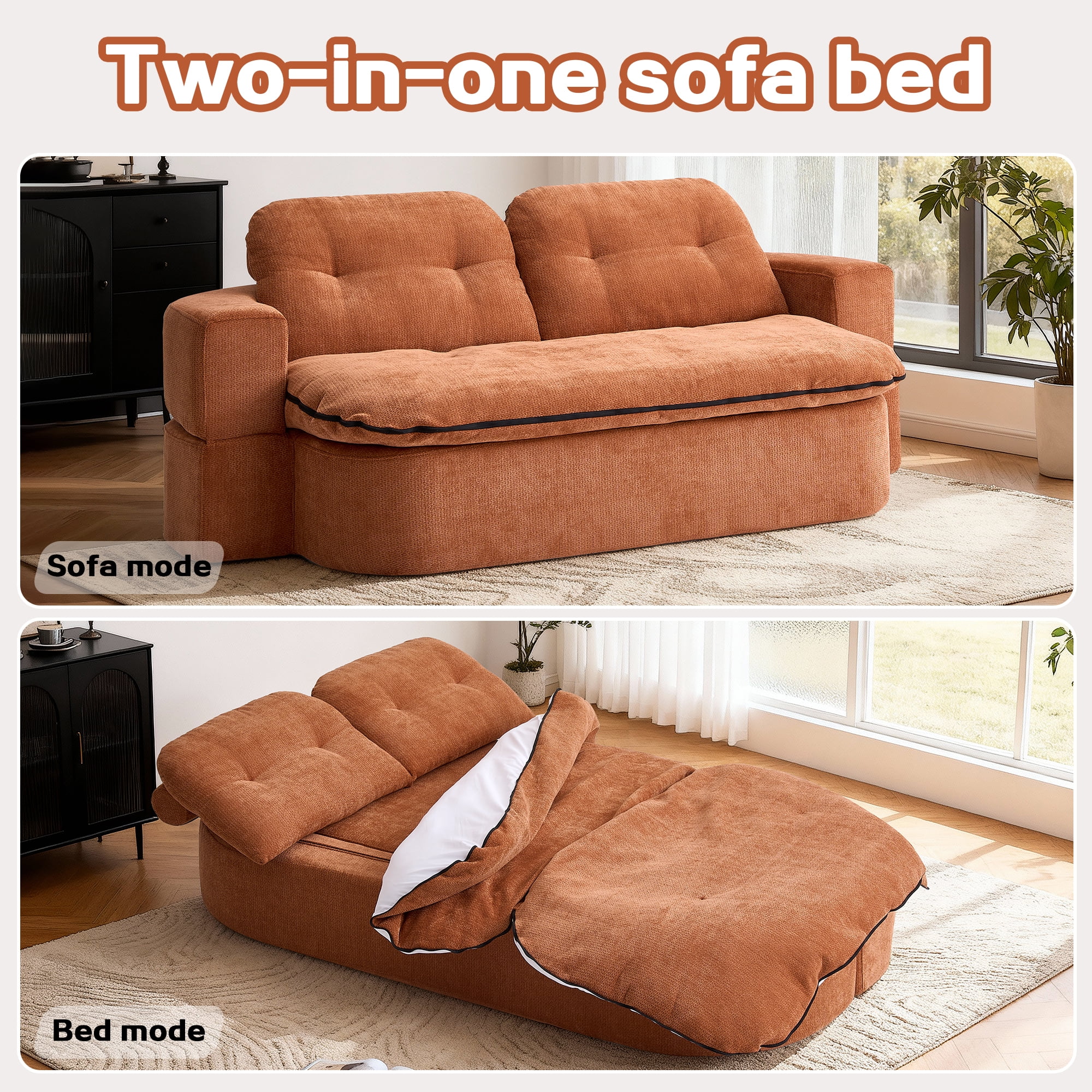 Jopath Sleeper Sofa Bed with 2 Pillows,Corduroy Convertible Futon Sleeper Sofa Couch,Modern Floor Sofa Bed,Folding Mattress for Living Room,Small Spaces,Caramel