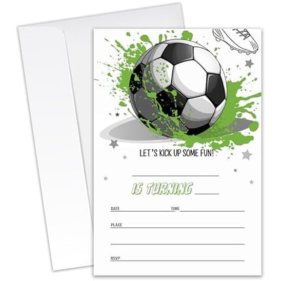 Let's Kick Up Some Fun! Soccer Themed Birthday Party Invitations - 20 Invitation Cards 4"x6" with 20 Envelopes - Soccer Birthday Party Invites.(155)