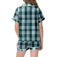 thumbnail image 3 of Girls Cozy Pajamas Toddler Plaid Silk Pajamas Girls stain Short Sleeve Spring Festival Easter Casual Summer Loungewear Set Trendy Fashion Loungewear Set With Pockets #Dark Green 8-9 Years, 3 of 4