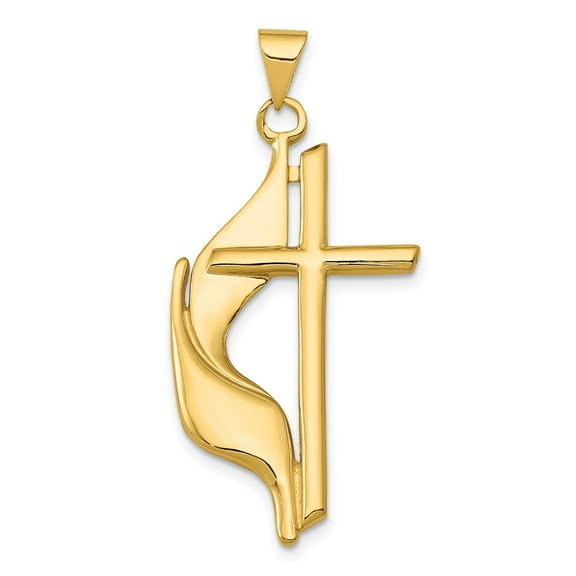 14K Yellow Gold Charm Pendant Themed 38 mm 18 Cross Polished