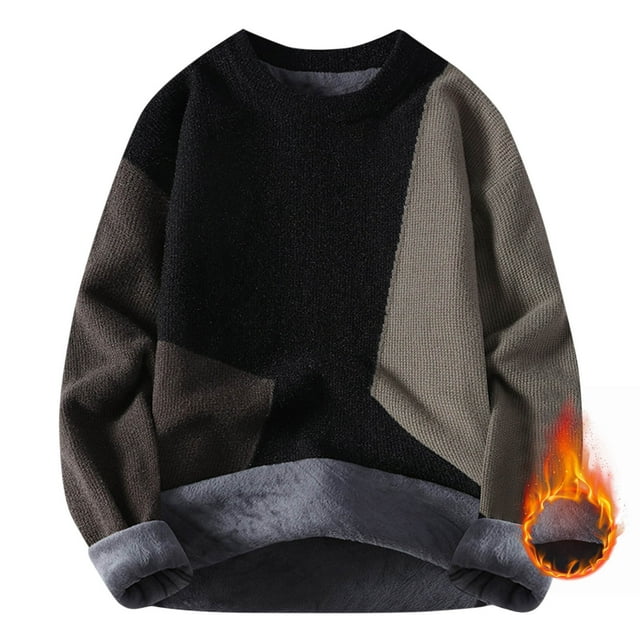 Pisexur Chandails Hommes Doux et Confortables Chandails d'Automne Hommes Décontracté Imprimé Col Rond Couleur Unie Manches Longues Chandail Tricoté Rayé Café,TG