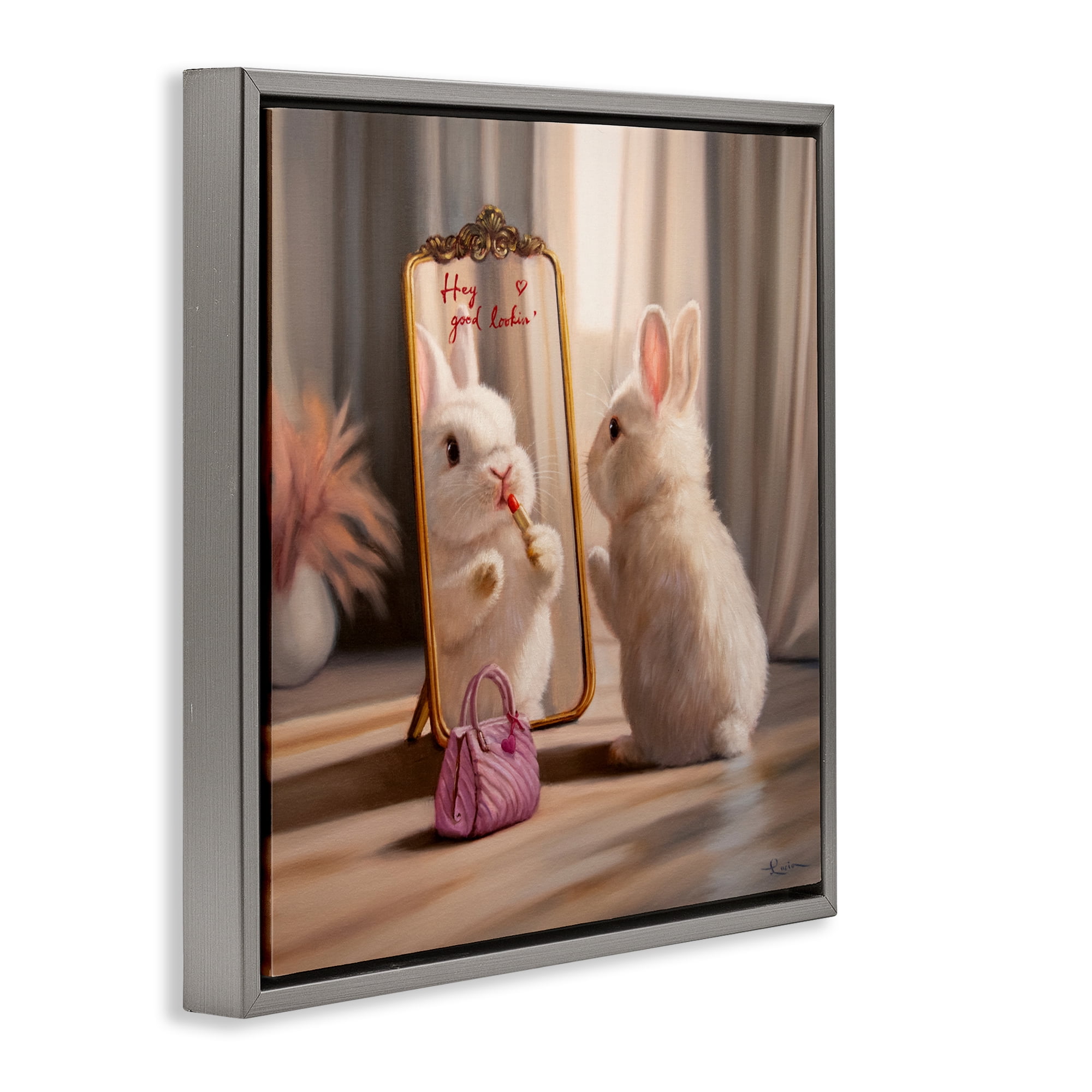 Stupell Industries Final Touch Makeup Bunny Gray Framed Floater Canvas Wall Art, design by Lucia Heffernan