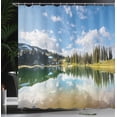 thumbnail image 3 of Ambesonne Landscape Shower Curtain, Nature Lake Reflections, 69"Wx70"L, Sea Blue Fawn Green, 3 of 4