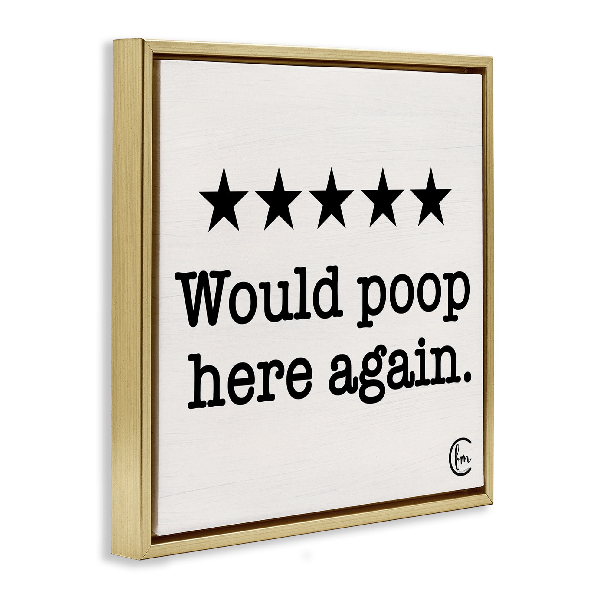 Stupell Industries Bathroom Rating Five Stars Typography Painting Gold Floater Framed Canvas Art Print Wall Art, 18 x 18