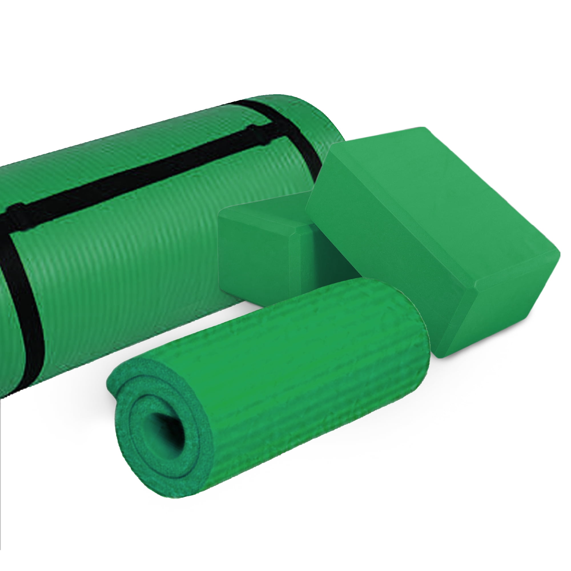 BalanceFrom 71x24x1 Inches Extra Thick Yoga Mat with Knee Pad and 2 Blocks, Green