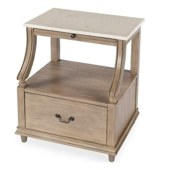 Butler Specialty Company Mabel Marble And Wood 1 Drawer Nightstand - Tan/Beige