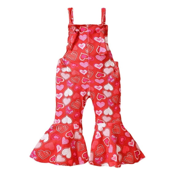 Bagilaanoe Toddler Baby Girl Valentine's Day Jumpsuit Sleeveless Heart Print Romper Overalls 6M 12M 18M 24M 3T 4T Kids Long Flared Pants