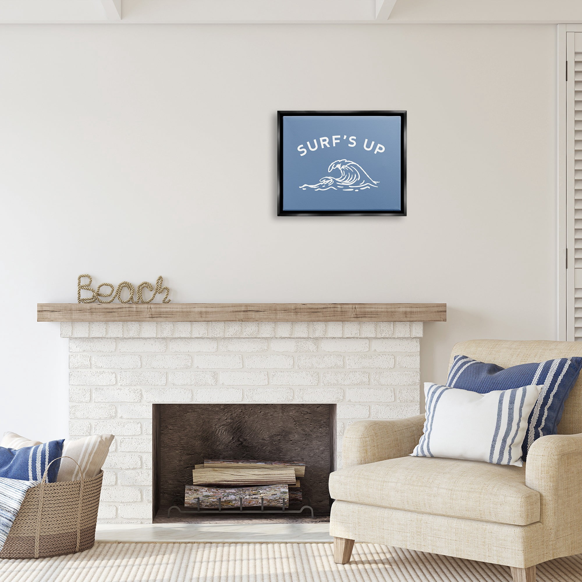Stupell Industries Surf's Up on Blue Landscape Painting Black Floater Framed Canvas Art Print Wall Art, 21 x 17