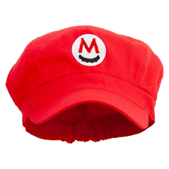 Mario Mustache Logo Embroidered Cotton Elastic Newsboy Cap - Red OSFM