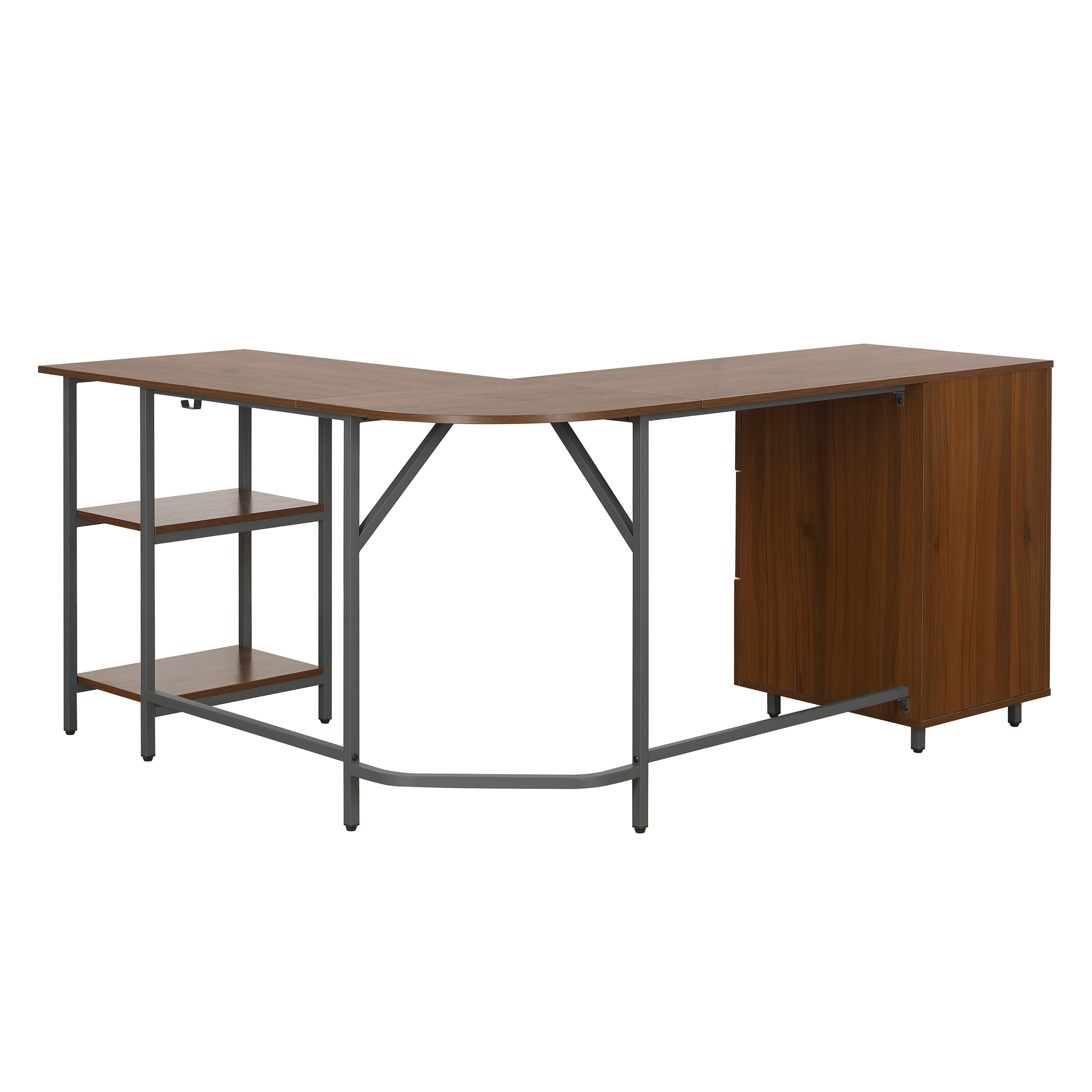 Techni Mobili L-Shape Home Office Desk with Storage, Walnut RTA-739DL-WAL