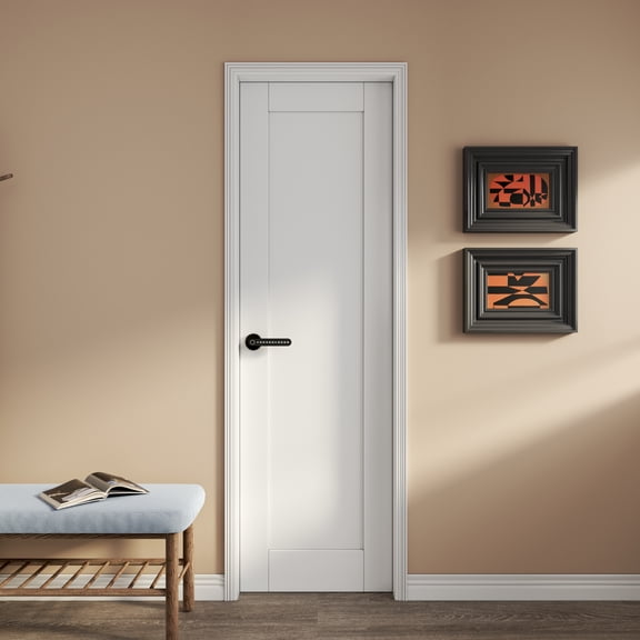 24" x 80" Solid Manufactured Wood Paneled Primed Standard Door With Electronic Smart Lock