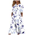 thumbnail image 2 of KSCYKKKD Dresses for Women Female A-Line Elbow-Length Floral V-Neck A-Line Mid-Length Casual Pocket Dresses Purple S, 2 of 5
