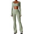 thumbnail image 1 of ABOCIW Conjuntos de entrenamiento para mujer, 2 piezas, parte delantera torcida, manga larga, tops cortos de cintura alta, leggings acampanados, conjuntos de gimnasio, 1 of 4