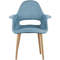 2xhome Mid Century Modern Upholstered Fabric Organic Accent Living Room Dining Arm Chair with Natural Wooden Legs, Blue, Set of 1, 1 piece