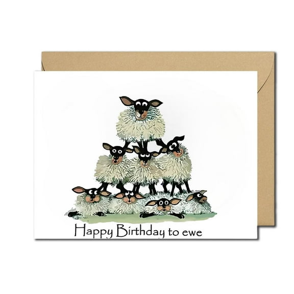 Happy Birthday to Ewe Funny Sheep Greeting Card - Blank Inside with Envelope - Perfect for Animal Lovers