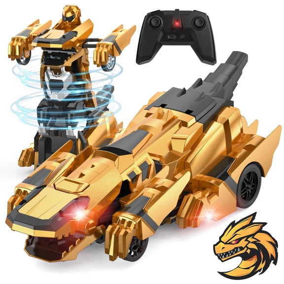 Allaugh Dinosaur Transform RC Cars 2.4Ghz Remote Control Car Robot with 360 °Rotation One Button Deformation Car Toy Gifts for Boys Age 4-7 8-12