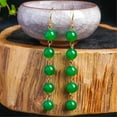 thumbnail image 4 of K-KED A Pair Jade Chrysoprase Beads Gemstone Earrings Ear Wire 18k Ear Hook Women, 4 of 5