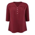 thumbnail image 4 of DARING DIVA Women's Plus Pleated Button Front Shirts 3/4 Sleeve Blouses 1X Burgundy, 4 of 6