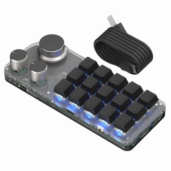 15 Keys 3 Knobs Programmable Keyboard,Blue Switch Hot Swappable Numpad, Gaming Keyboard with Memory Function Black