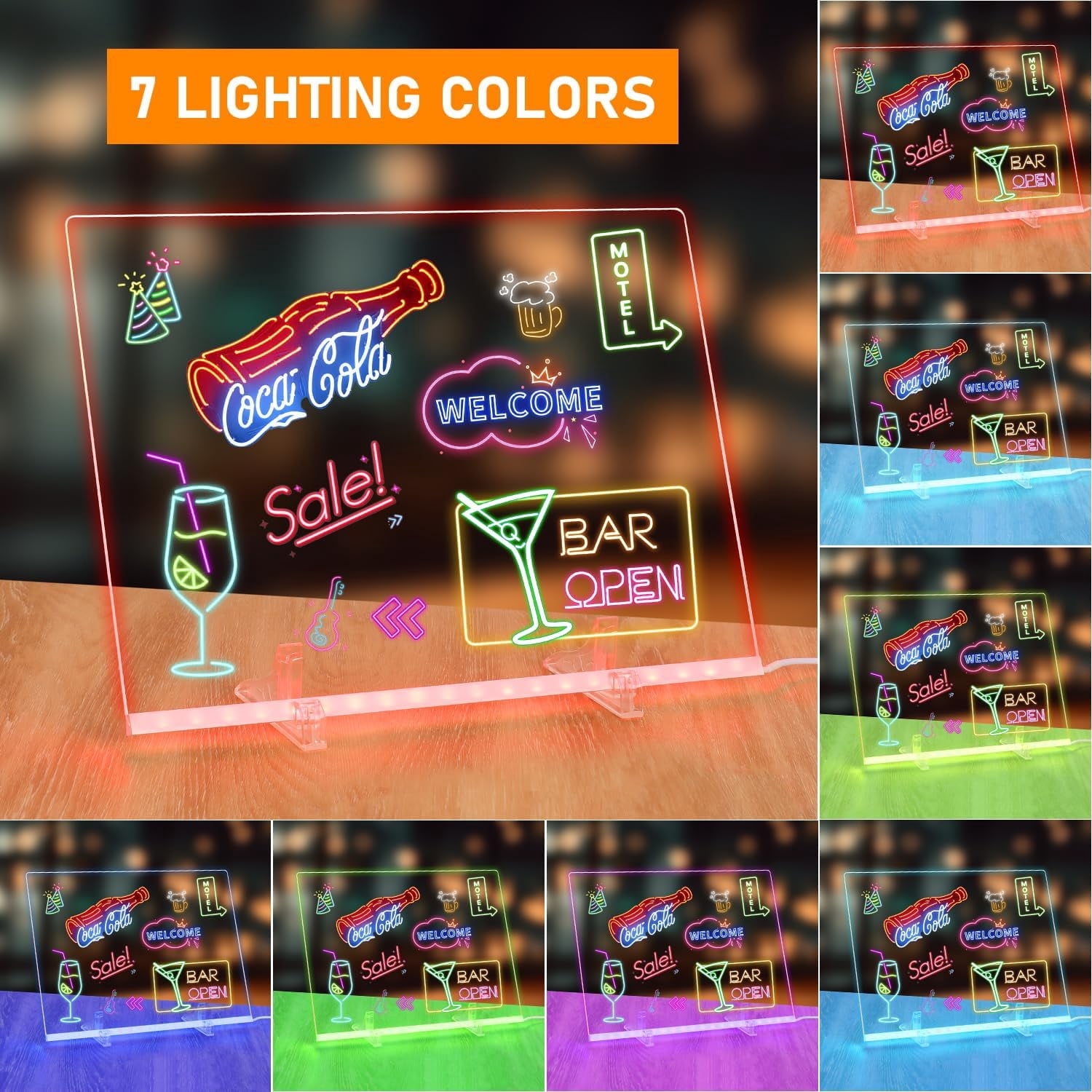 Acrylic LED Message Board, 13.8x10 Inch Light Up Drawing Board with 7 Colors & 4 Modes, Rewritable Dry Erase Board for Home Office School Use